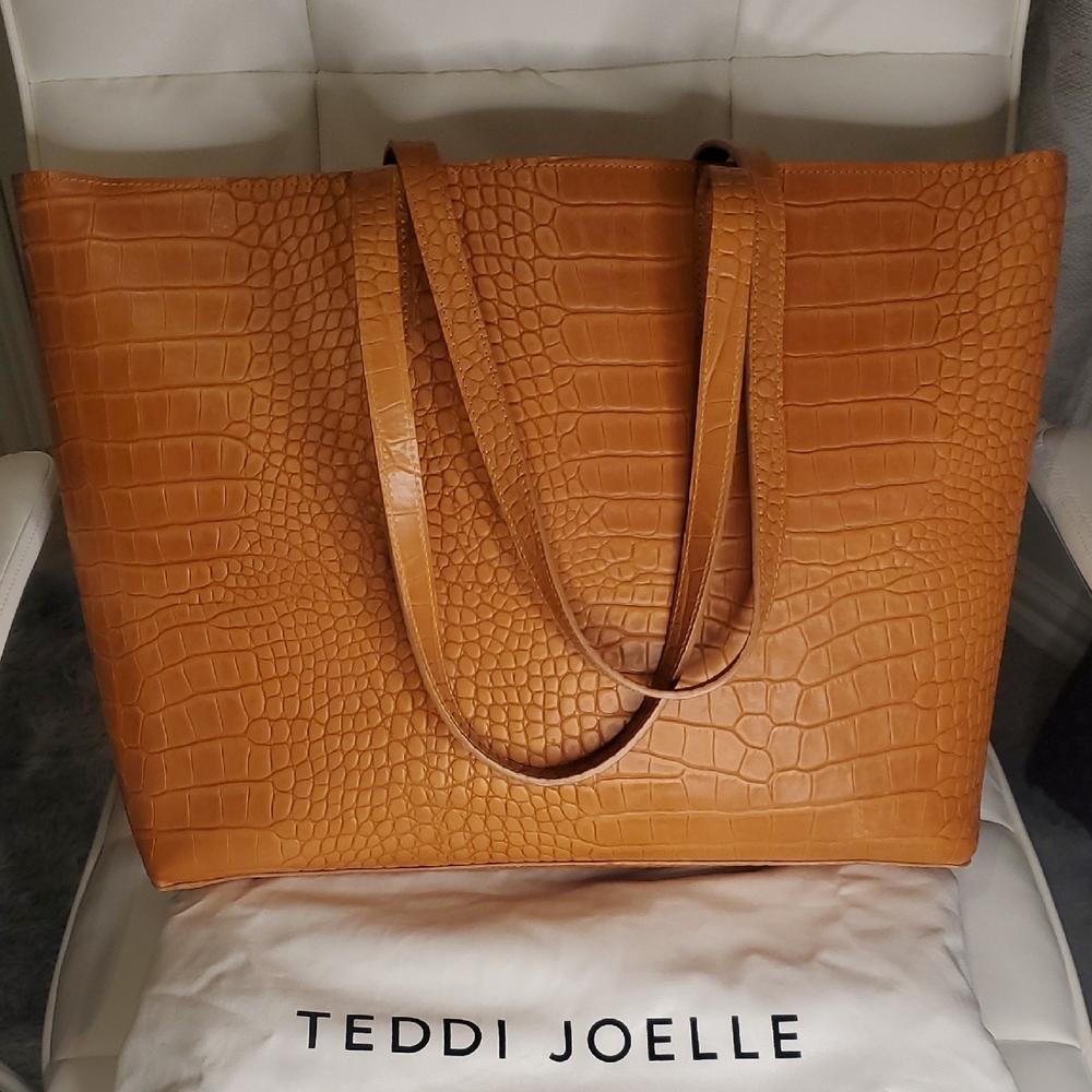 Teddi Joelle Croc Embossed Tan Tote Bag